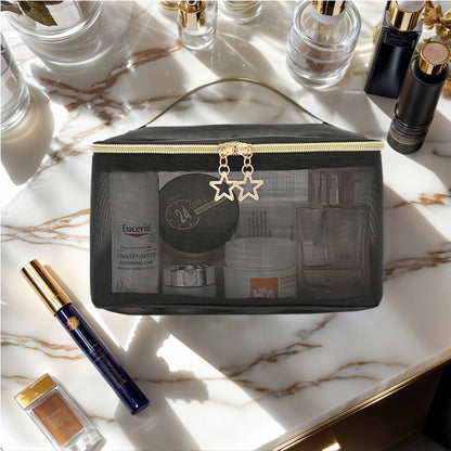 2pcs Versatile Hanging Toiletry Bag Double-Layer Carrying Case Alphabet Style Makeup Bag Black Floral Makeup Bag Portable Cosmetic Bag For Girls