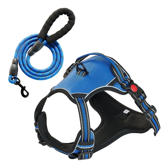 Dog Harness For Large Dogs, No Pull Adjustable Dog Vest Pet Harness, With 5ft Leash, Handle, Metal Rings, Buckles, Reflective Stitching 600D Oxford Fabric, For Training, Walking, And Hiking